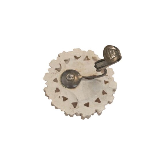 1950's Vintage Celluloid Rhinestone Daisy Floral Bouquet Bridal Clip Earrings 1" - Picture 6 of 13